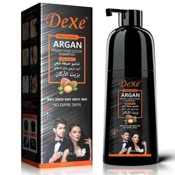 شامپو رنگ مو سیاهی طبیعی در 8 دقیقه با روغن آرگان مراکش برند دکس DEXE