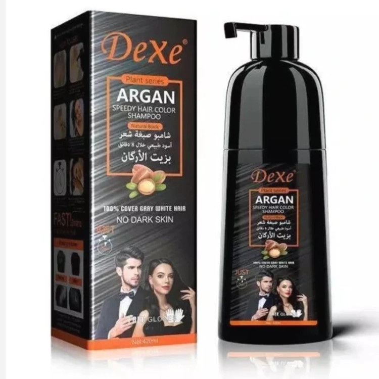 شامپو رنگ مو سیاهی طبیعی در 8 دقیقه با روغن آرگان مراکش برند دکس DEXE